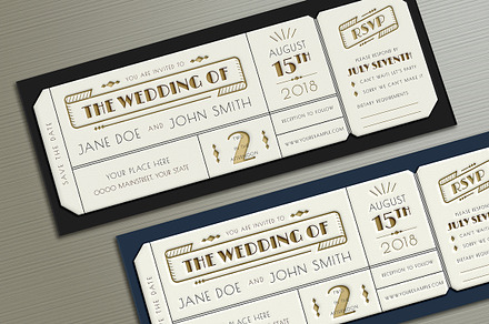 Art Deco Wedding Invitation Ticket, an Invitation Template by Vynetta