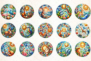 Round Stained Glass Animals Summer C, an Illustration by DreamCafeArt (Thumbnail 3 of 4)