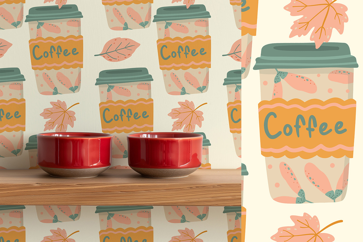 Autumn Coffee patterns & clipart, a Food Illustration by Carpet Tapete Pretzel (Photo 9 of 10)