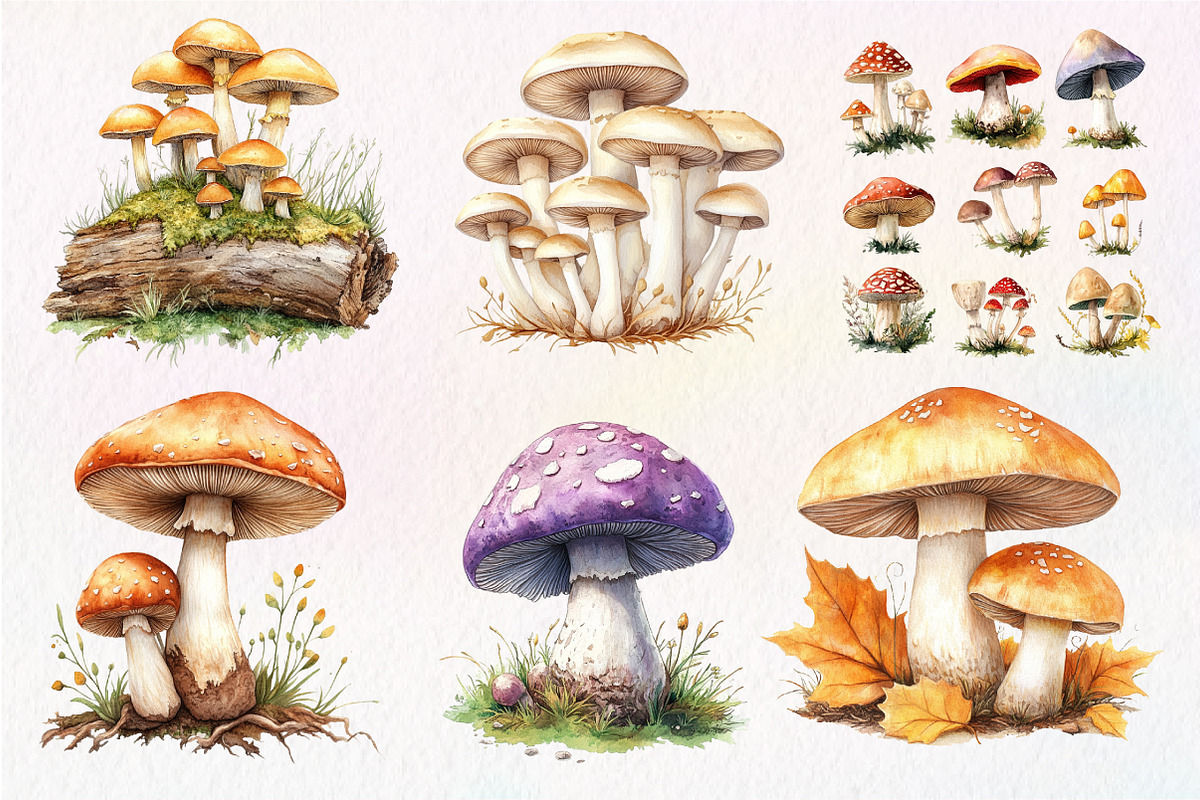 Botanical Autumn Mushrooms Clipart, an Illustration by Dream Creation (Photo 6 of 7)