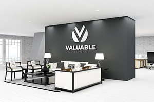 3d Logo Mockup In Office Lobby Room