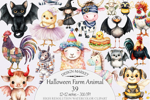Halloween Farm Animal Clipart, a Seasonal Illustration by Design Market