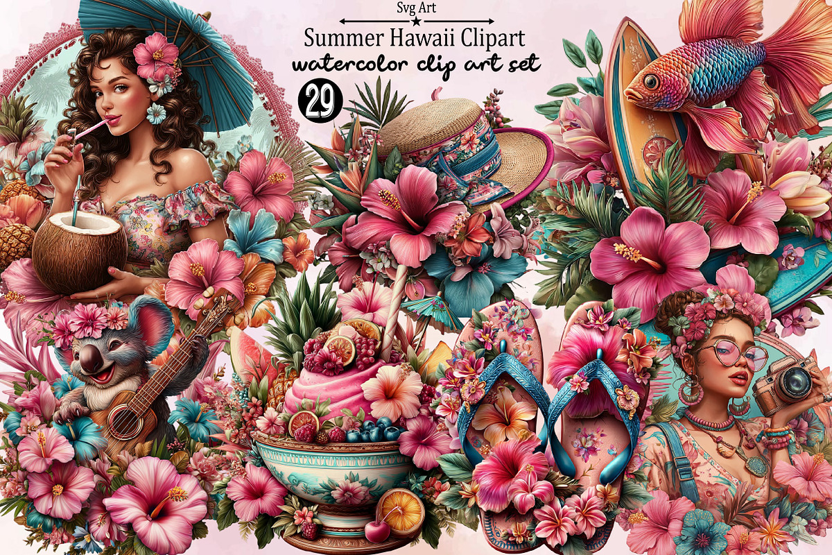 Summer Hawaii Clipart Bundle., an Illustration by SVGArt (Photo 1 of 9)