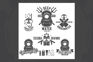 Set Of Diving Vintage Labels