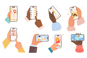 Hands Holding Smartphones with App, a Technology Illustration by Lemberg Vector