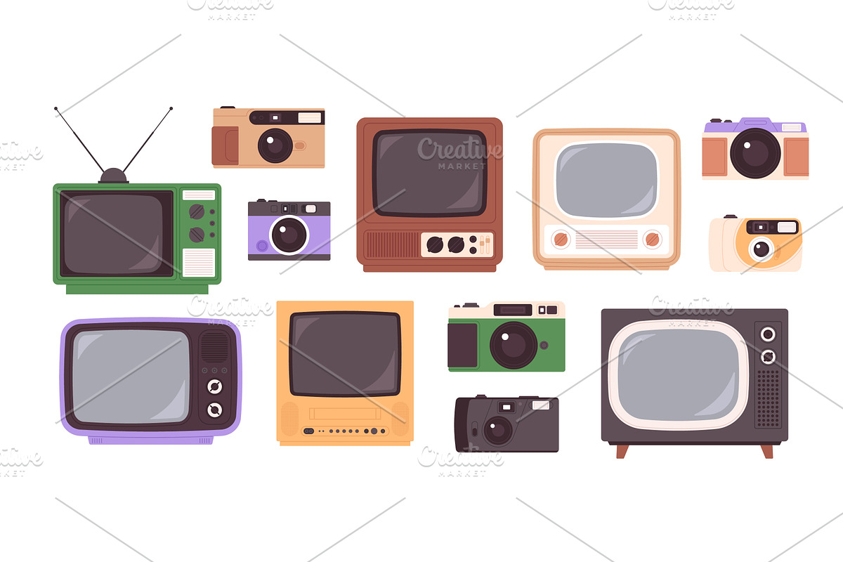 Retro television. Vintage camera and, a Technology Illustration by LadadikArt