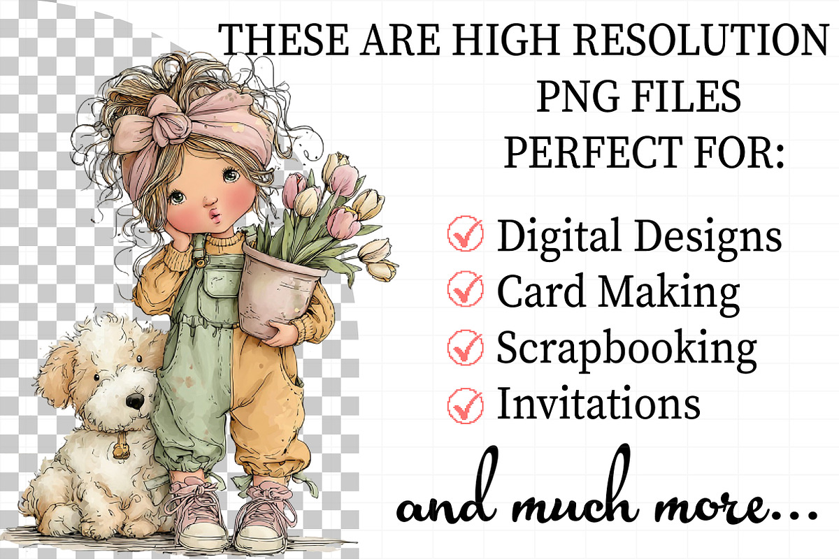 Whimsical Girl And Puppy Clipart, an Illustration by Daily.Designs (Photo 2 of 5)