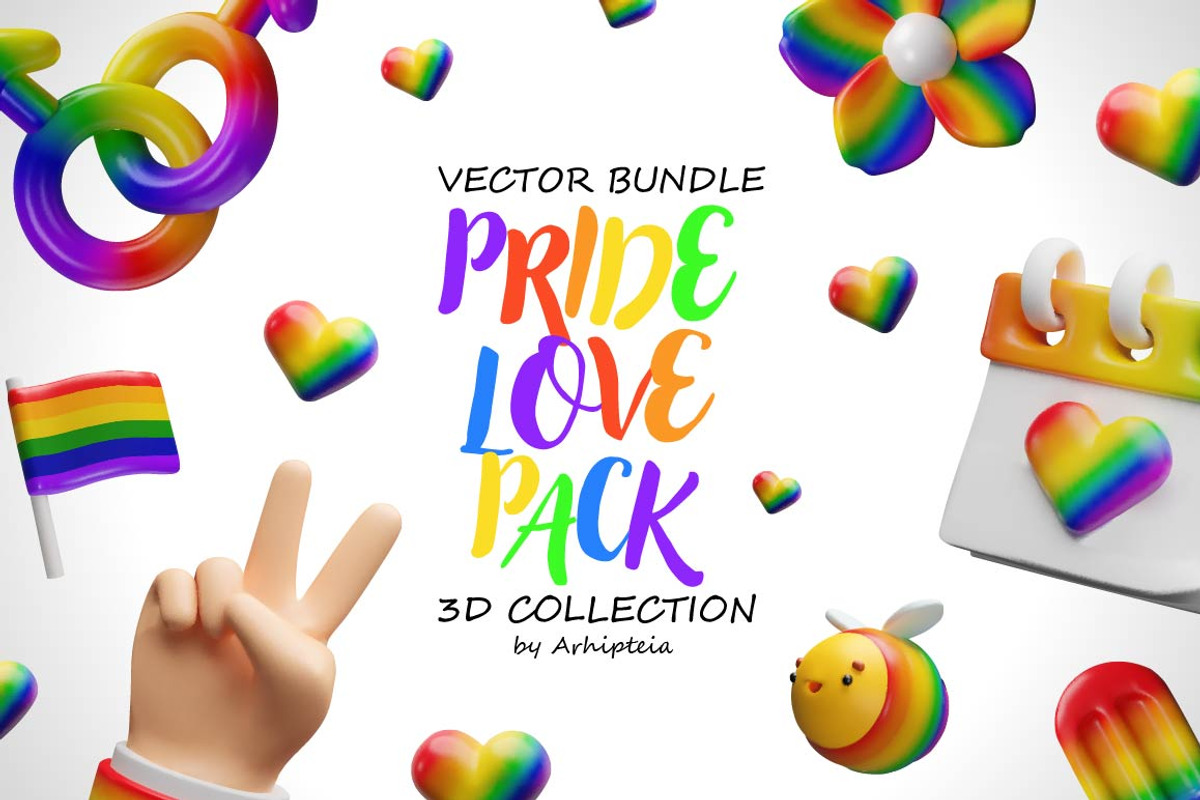 Pride Love Pack vector 3D, a Seasonal Illustration by Arhipteia (Photo 1 of 8)