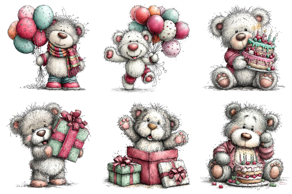 Whimsical Birthday Teddy Bear Clipar, an Illustration by Dream Creation (Photo 3 of 6)