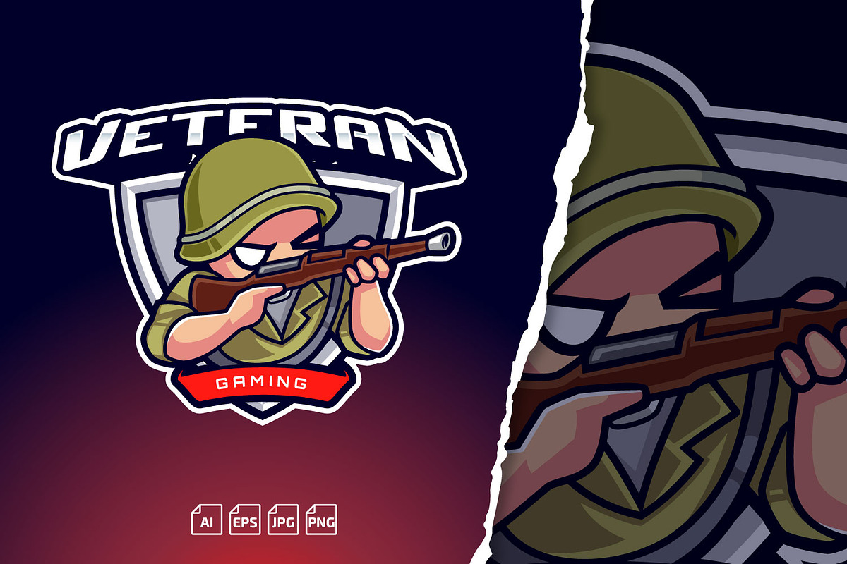 Veteran Gaming Logo Mascot Badge, a Branding & Logo Template by tkzgraphic