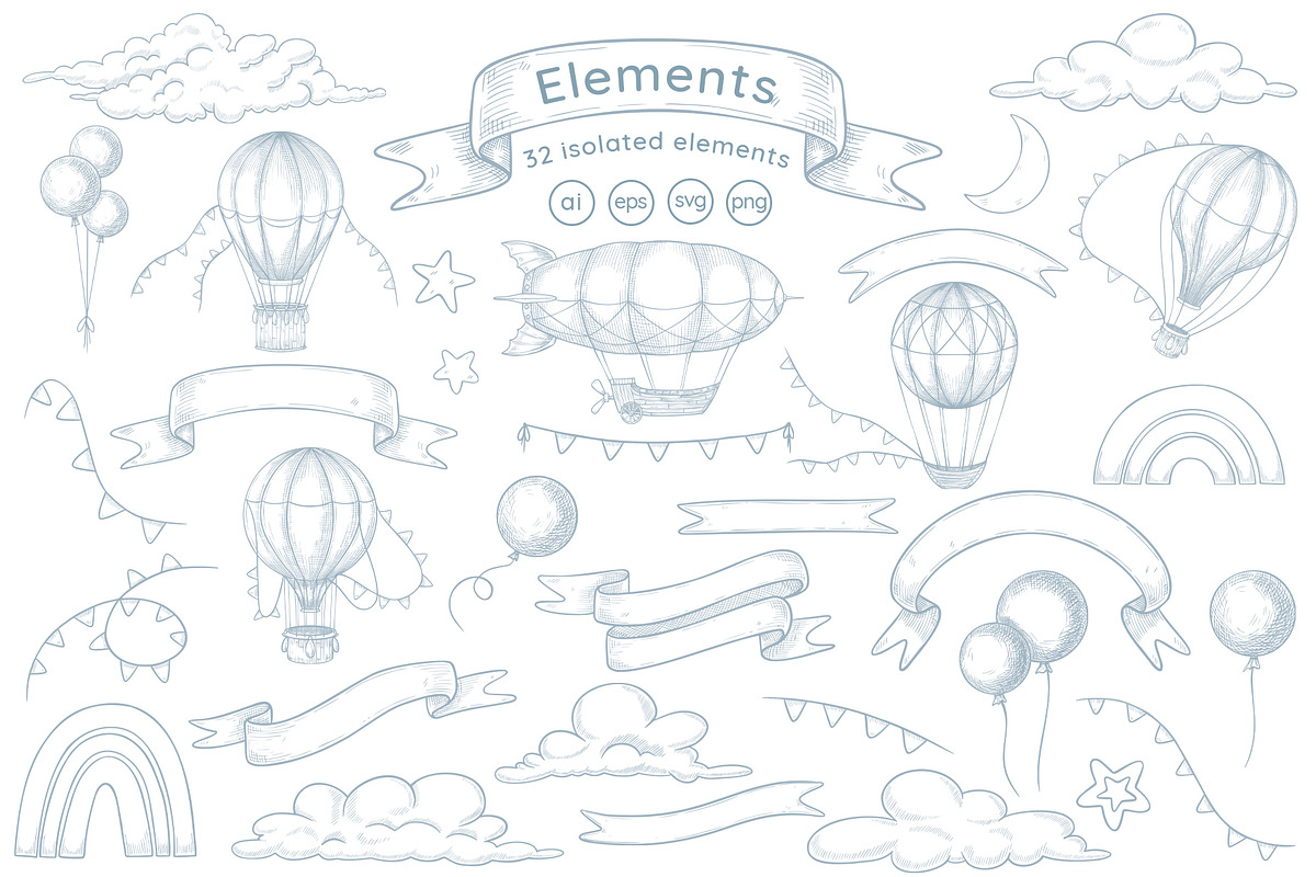 Air Balloon Vector Clipart Bundle, a Graphic by Alisles (Photo 2 of 9)