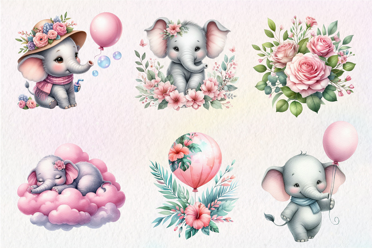 Baby elephant watercolor clipart, an Illustration by CreationArt (Photo 2 of 5)