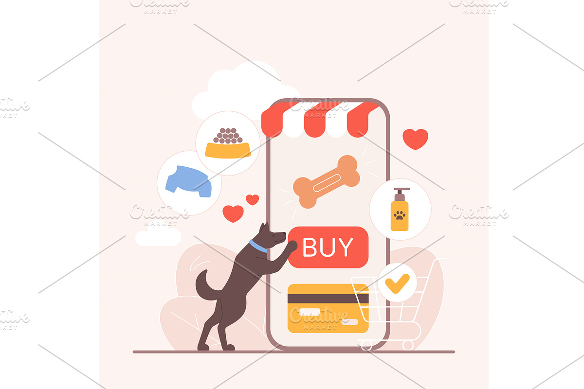 Online Pet Shop Dog Shopping Concept, a Technology Illustration by Lemberg Vector