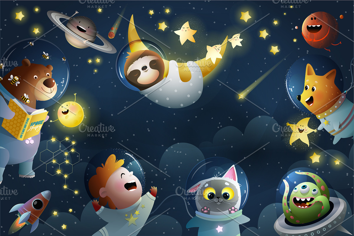 Space Kids Astronaut Dream Bundle, an Animal Illustration by Popmarleo Shop (Photo 5 of 19)