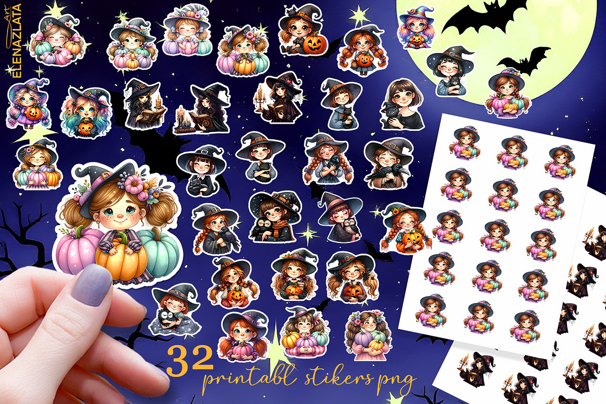Halloween witch Stickers, neon cute, a Person Illustration by ElenazlataArt (Photo 1 of 3)