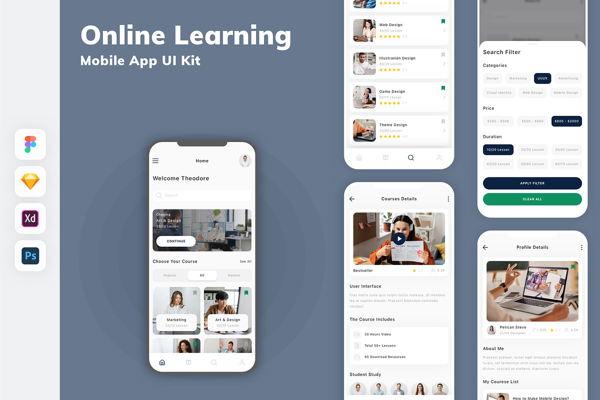 Online Learning Mobile App UI Kit, an UI Kit Template by uicube