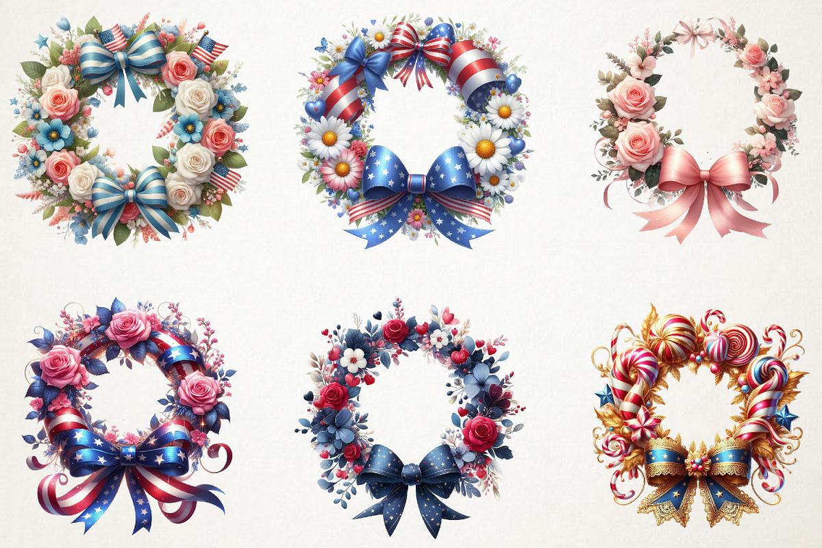 4th Of July Coquette Wreath Clipart, an Illustration by RobertsArt (Photo 4 of 7)