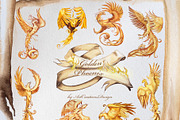 Watercolor Golden Phoenix Clipart, an Animal Illustration by ArtCreationsDesign (Thumbnail 2 of 10)