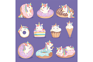 Unicorn Donuts. Cute Face And