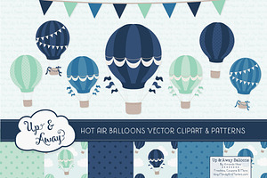 Navy & Mint Hot Air Balloons, an Illustration by Amanda Ilkov