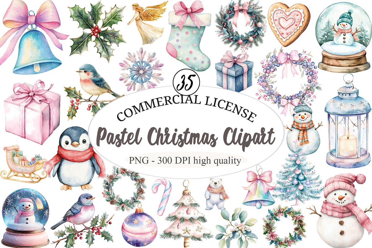 Pastel Christmas Clipart, an Illustration by designcity5 (Photo 1 of 5)