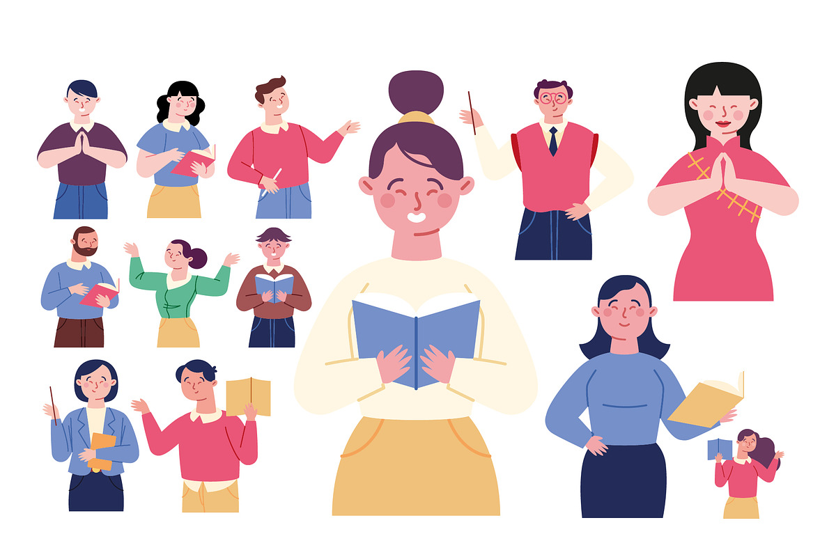 Teachers China Illustration Set