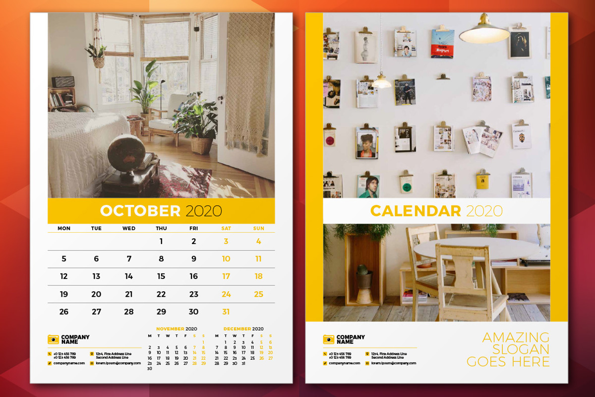 Wall Calendar 2020, a Stationery Template by AntartStock (Photo 2 of 6)