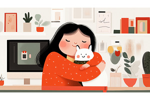 An illustrated woman with long black, an Animal Illustration by Sergey Kotenev
