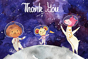 Space Animals Watercolor Clipart, an Animal Illustration by LeMagiqueBoutique (Thumbnail 5 of 5)