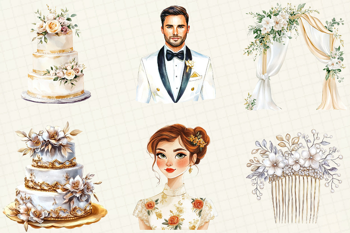 White & Gold Wedding Clipart, an Illustration by OK Design (Photo 2 of 5)