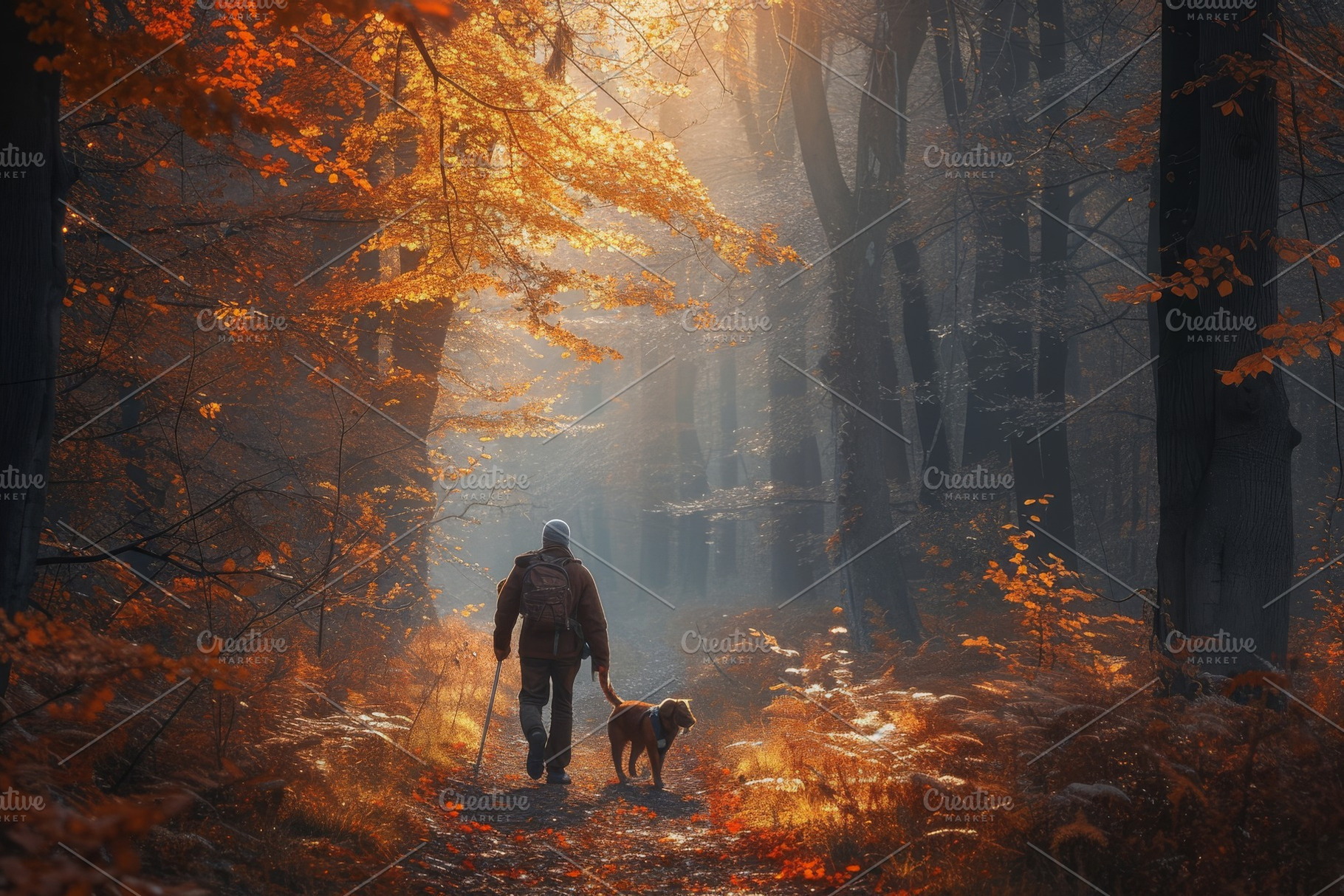 A man walks his dog through the lush, a Photo by Iftikhar Alam
