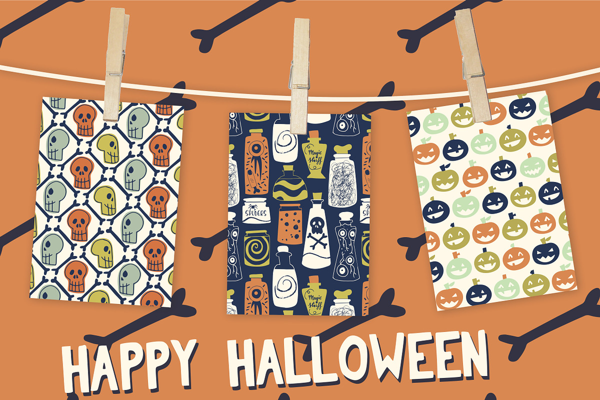 Halloween retro digital papers blue, a Graphic by Natalia Gonzalez (Photo 2 of 4)