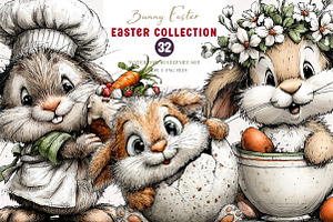 Whimsical Bunny Easter Clipart, an Illustration by CreationArt