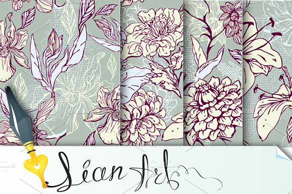 Set of 4 Floral Seamless Patterns preview 3