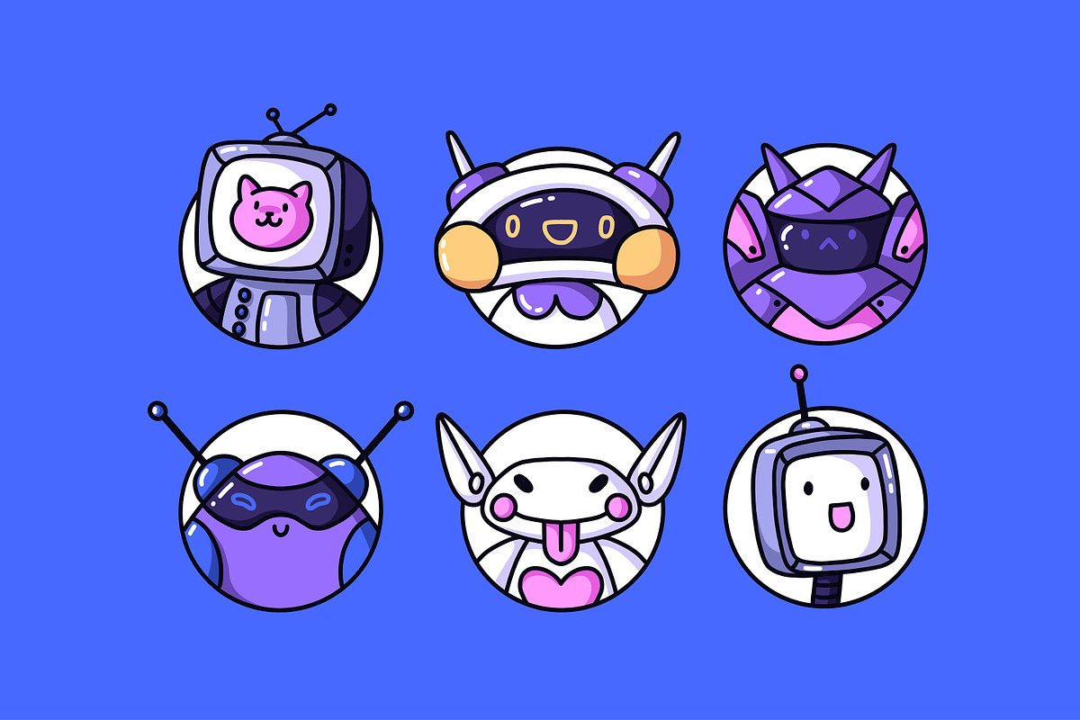 Funny robot avatars set + pattern, a Technology Illustration by PaperTrident (Photo 3 of 4)