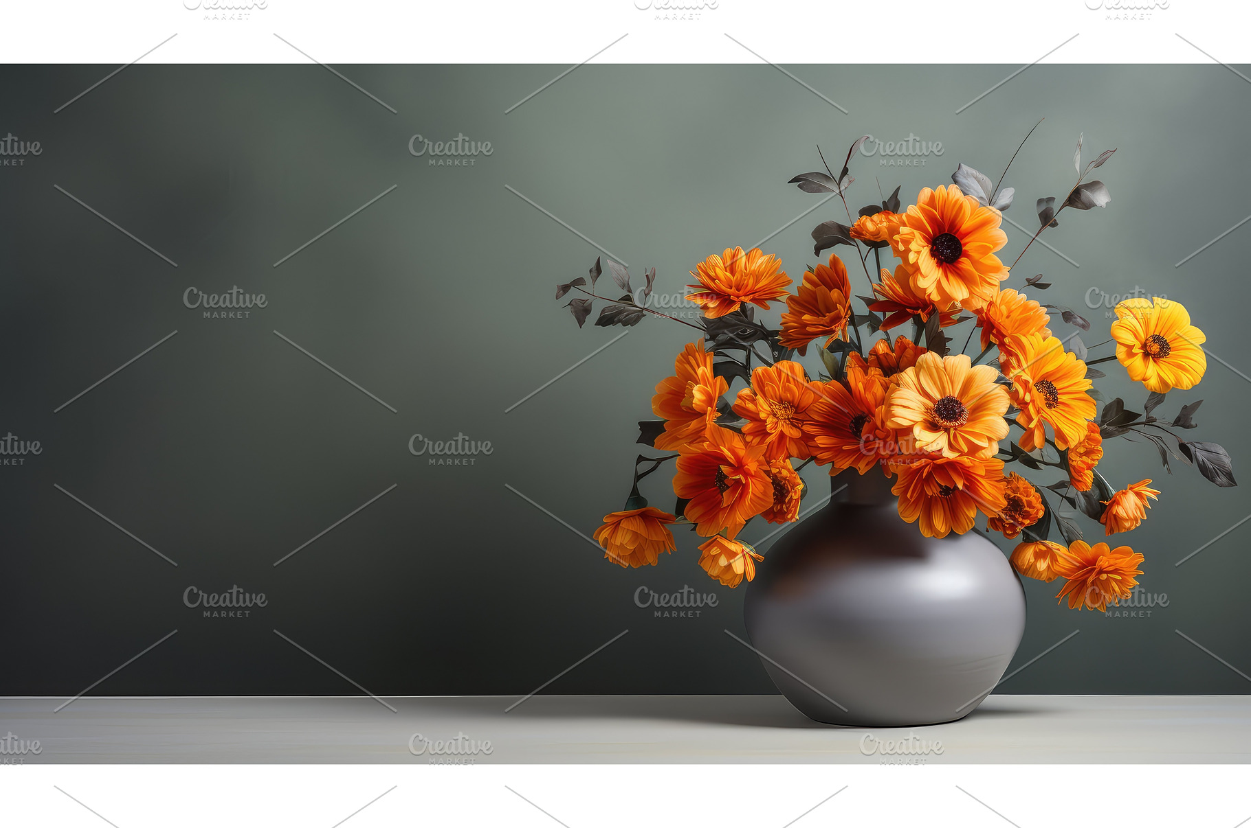 floral gray orange background ai, a Background Photo by pikepicture