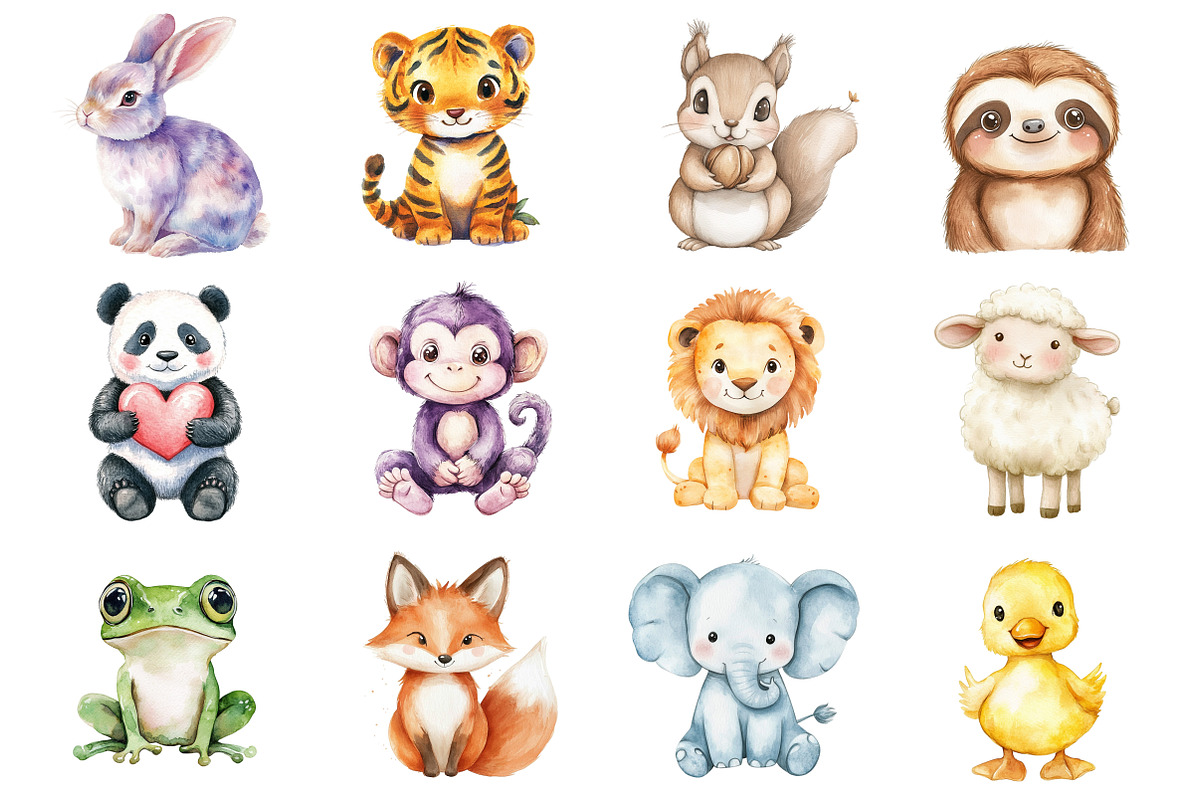 Watercolor Kawaii Animals, an Illustration by Design Market (Photo 2 of 3)