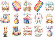 Pastel Summer Circus Clipart, an Illustration by Watercolor design (Thumbnail 2 of 12)