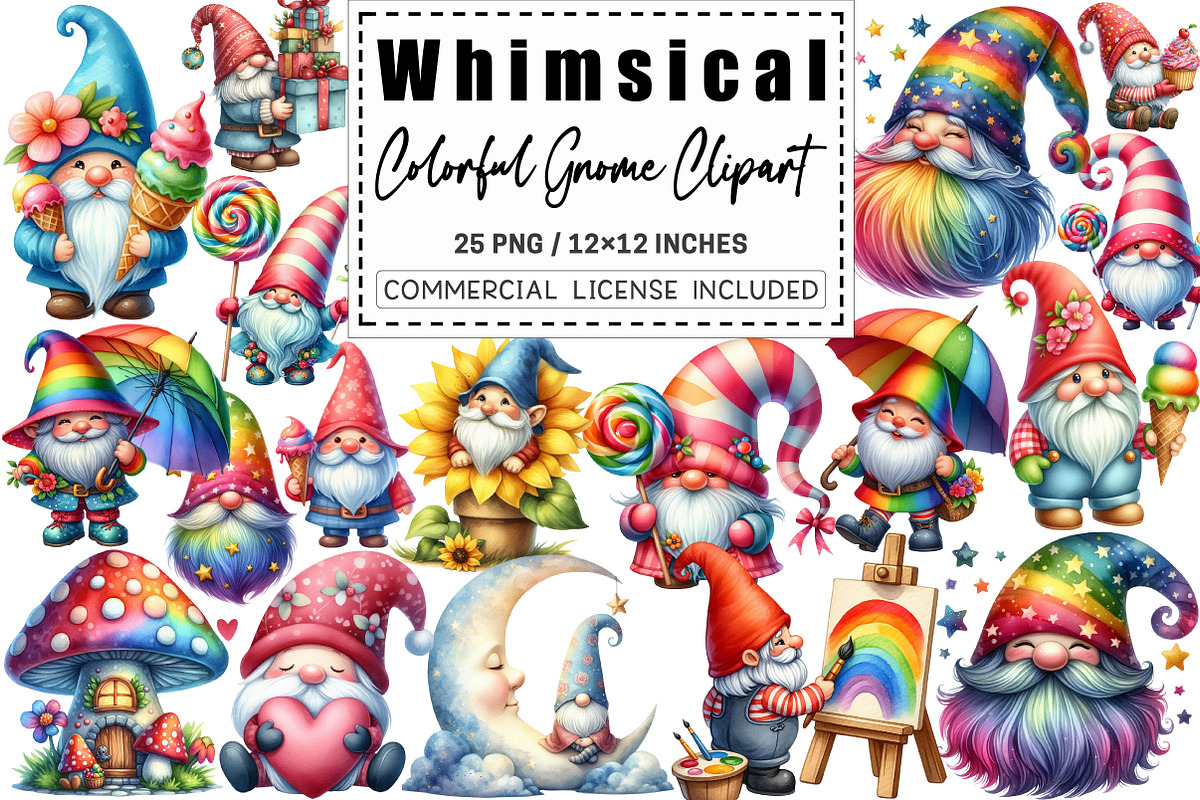 Whimsical Colorful Gnome Clipart, a Graphic by CitraGraphics (Photo 1 of 3)