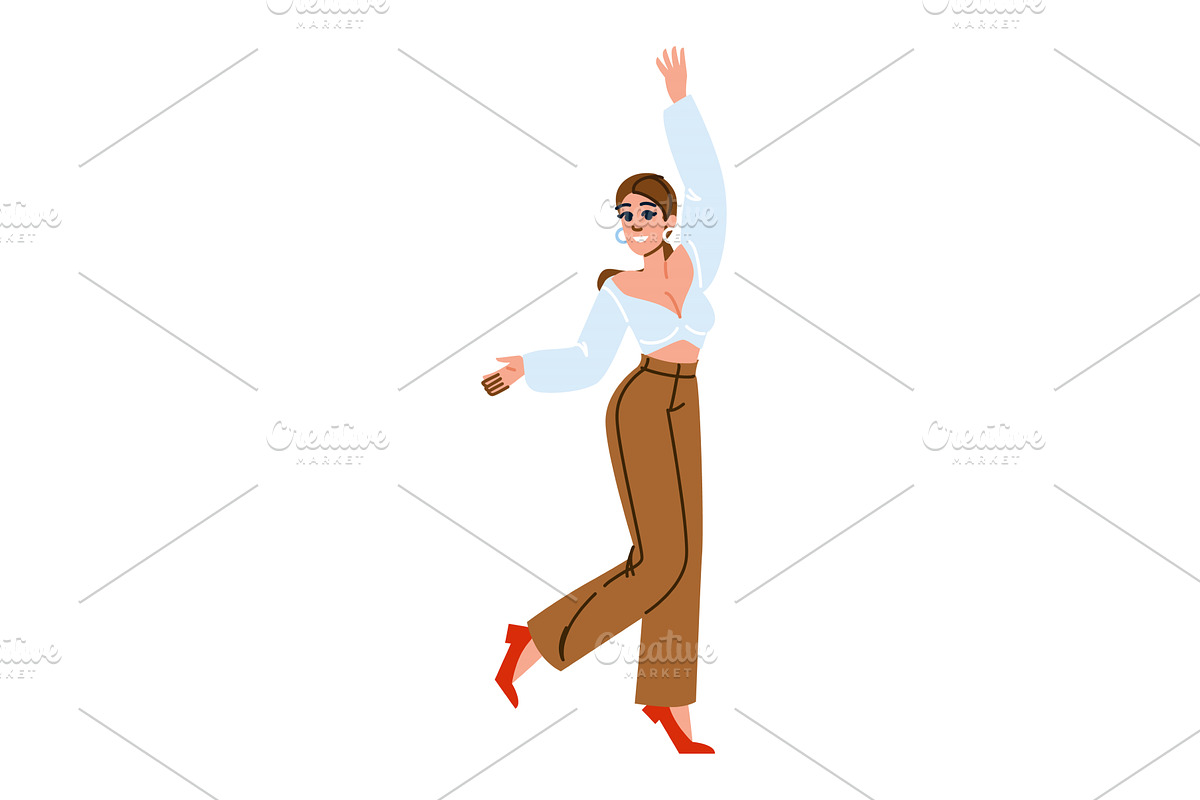Happy woman dancing and waving hand, a Person Illustration by pikepicture