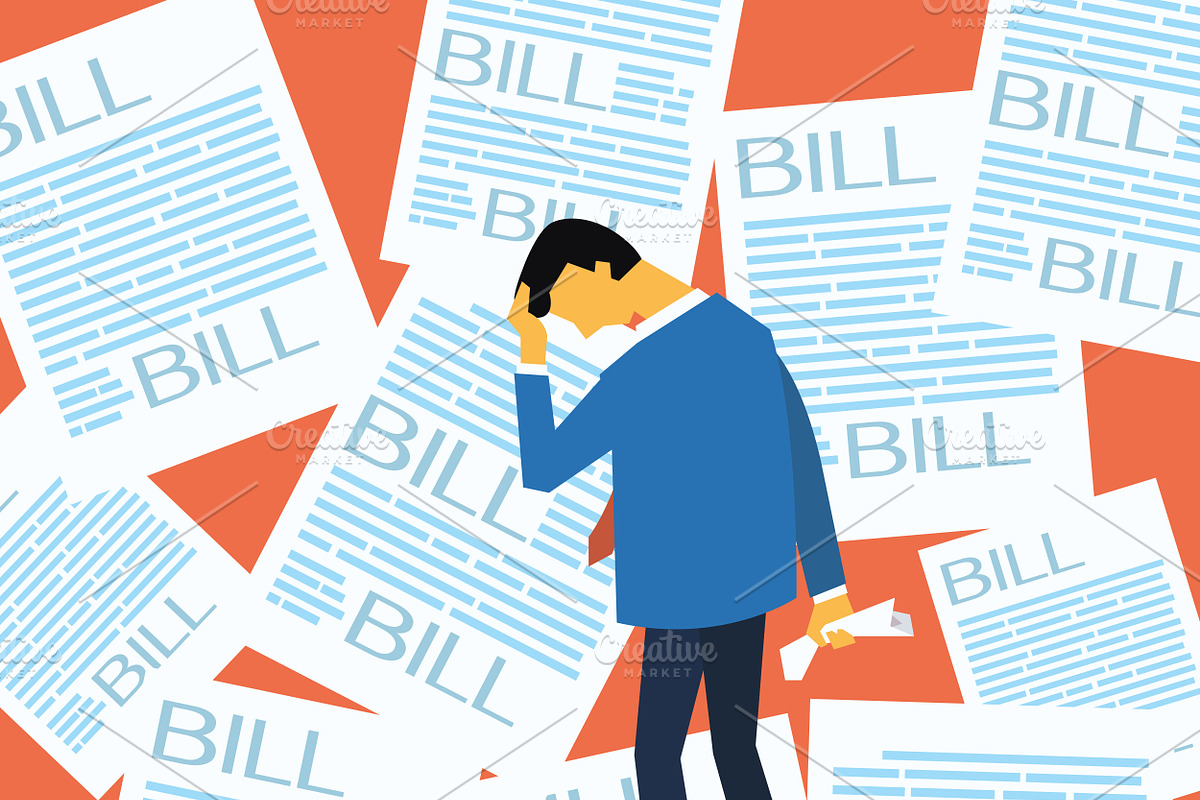 A lot of bills to pay, a Finance Illustration by Smiley Creative
