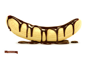 Banana in chocolate, vector icon