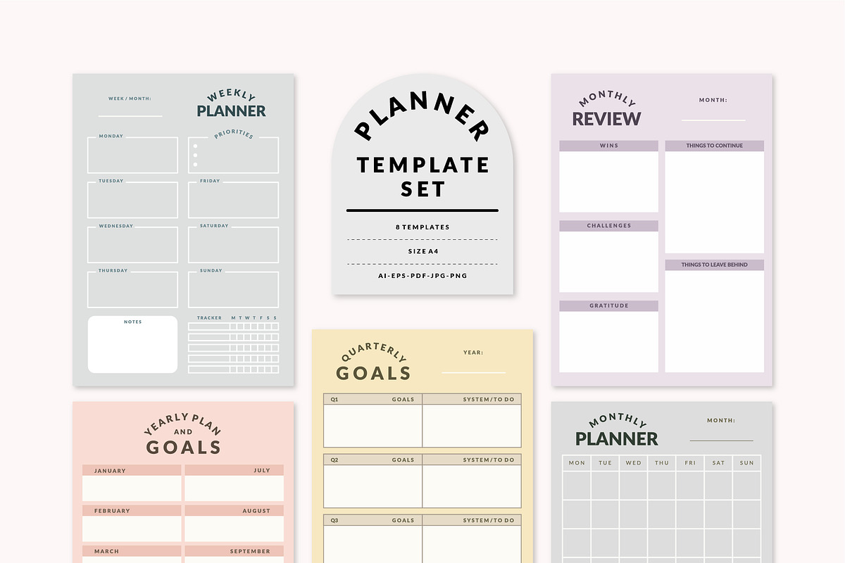 Colorful Planner Template Set, a Stationery Template by Artflorara (Photo 7 of 7)