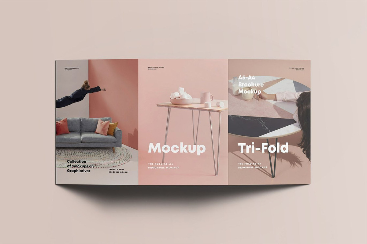 Tri-Fold A5 Brochure Mock-up 3, an Advertising Mockup by Se٧enStudio (Photo 5 of 16)