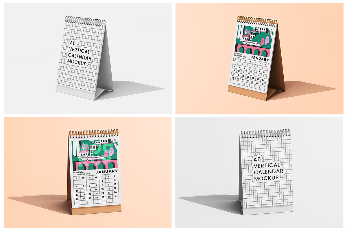 A5 Vertical Desk Calendar Mockup Set, a Household Mockup by Remnand Studio (Photo 7 of 10)