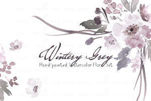 Wintery Grey - Watercolor Floral Set