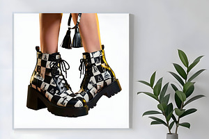 Black and White Checkered Boot Clip, an Object Graphic by Sharon Schwalbe