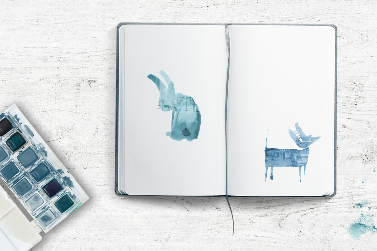 Watercolor blue illustrations, an Illustration by WinWinFolly (Photo 7 of 7)