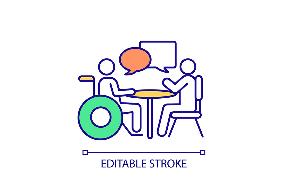 Support of disabled employee in work, an Icon by IMG Visuals