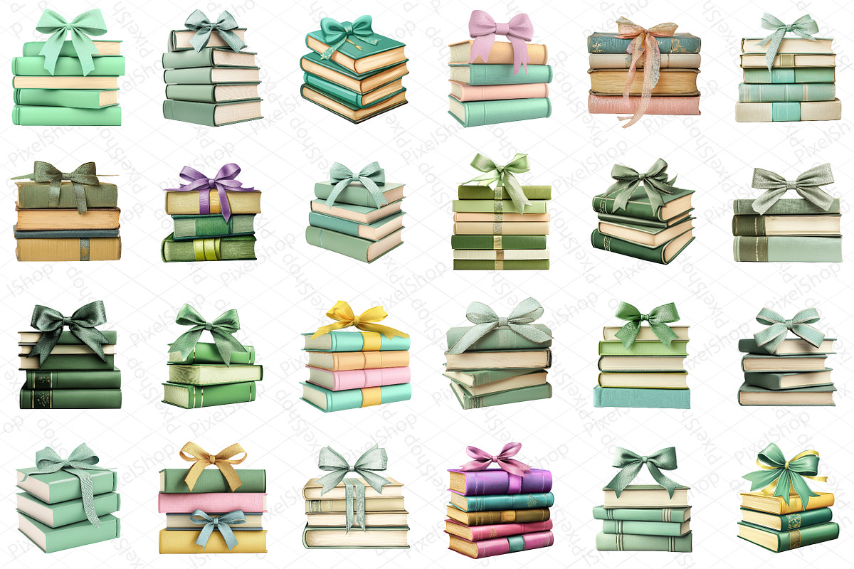 Sage Coquette Bow Book Stack Clipart, an Illustration by DreamPrint404 (Photo 2 of 5)